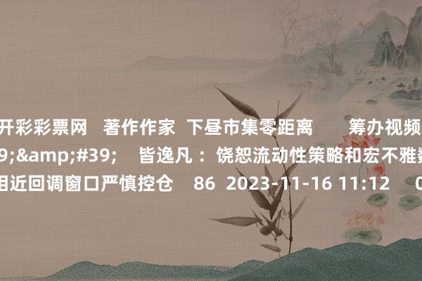 开彩彩票网 著作作家 下昼市集零距离 筹办视频 08'11'' 皆逸凡 :饶恕流动性策略和宏不雅数据 市集相近回调窗口严慎控仓 86 2023-11-16 11:12 02'04'' 陈兆凌:宏不雅因子判辨改善 市集底部捏续举高 32 2023-11-16 10:55 02'47