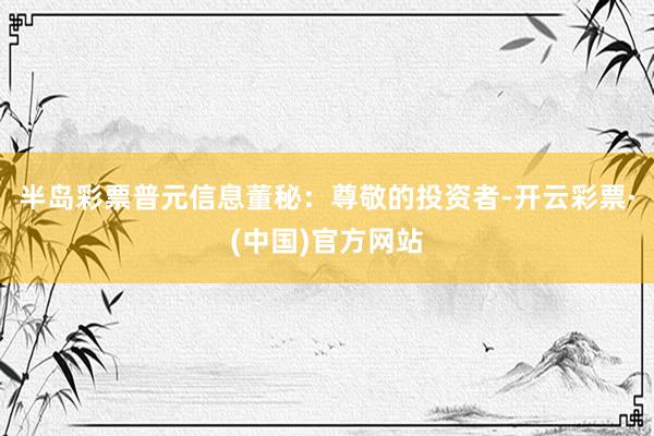半岛彩票普元信息董秘：尊敬的投资者-开云彩票·(中国)官方网站