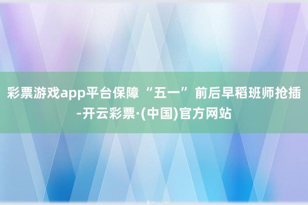 彩票游戏app平台保障 “五一” 前后早稻班师抢插-开云彩票·(中国)官方网站